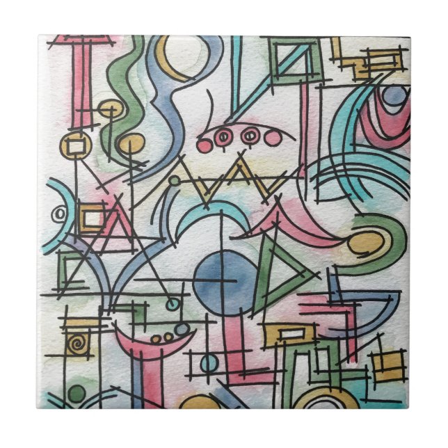 Asymmetry-Modern Bauhaus Geometric Art Ceramic Tile (Front)