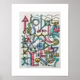 Asymmetry-Modern Bauhaus Geometric Watercolor Art Poster