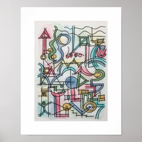 Asymmetry_Modern Bauhaus Geometric Watercolor Art Poster