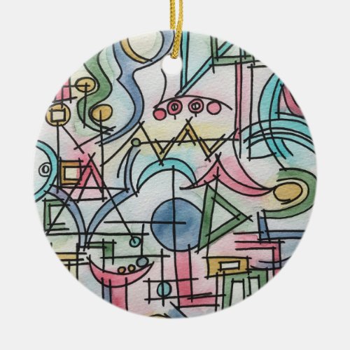 Asymmetry_Whimsical Hand Painted Modern Watercolor Ceramic Ornament
