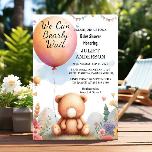 At Animal Cub Boho We Can Bearly Wait Baby Shower Invitation