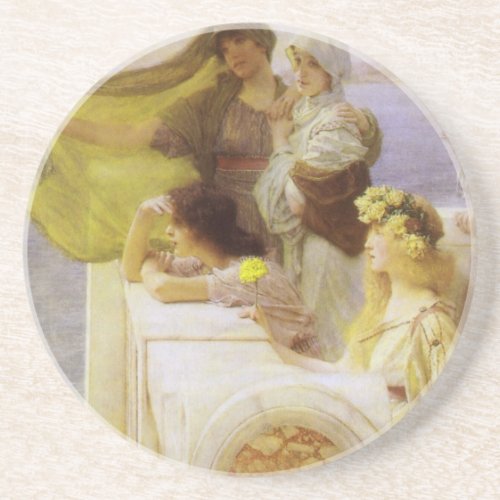 At Aphrodites Cradle by Sir Lawrence Alma Tadema Sandstone Coaster