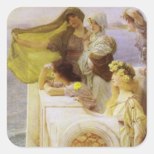 At Aphrodites Cradle by Sir Lawrence Alma Tadema Square Sticker