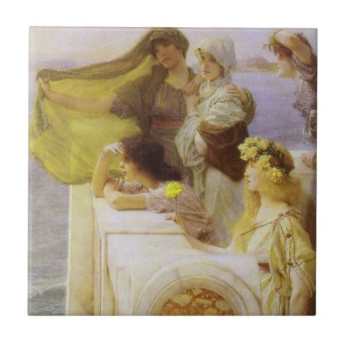 At Aphrodites Cradle by Sir Lawrence Alma Tadema Tile