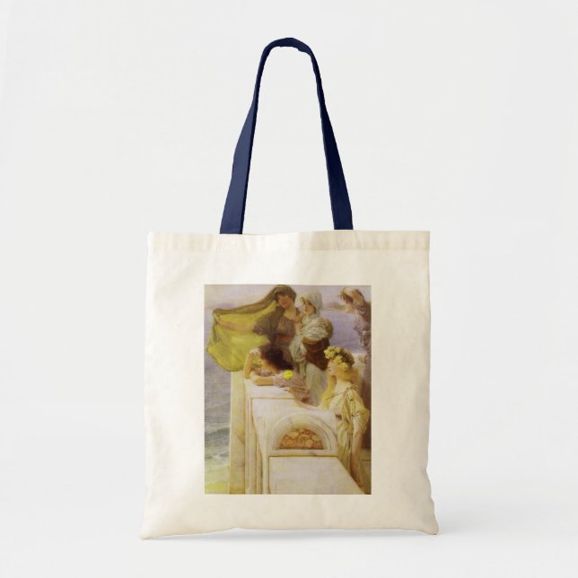 At Aphrodite's Cradle by Sir Lawrence Alma Tadema Tote Bag (Front)