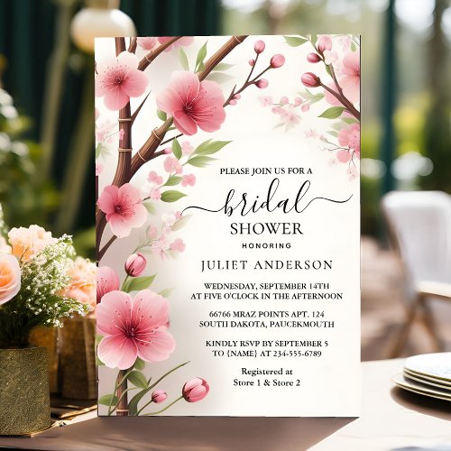 At Bamboo Pink Sakura Cherry Blossom Bridal Shower Invitation