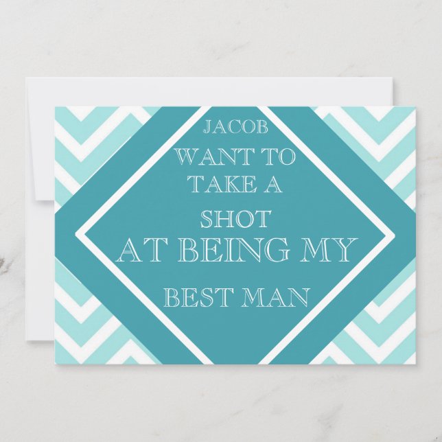 At Being My Best Man Aqua Blue Zigzag Pattern Invitation (Front)