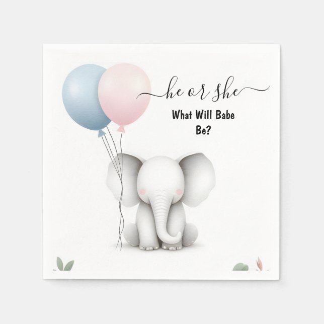 At Big Zoo Baby White Elephant Birth Gender Reveal Napkins (Front)