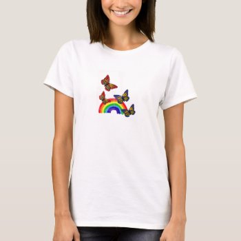 At- Butterflies And Rainbow Shirt by patcallum at Zazzle