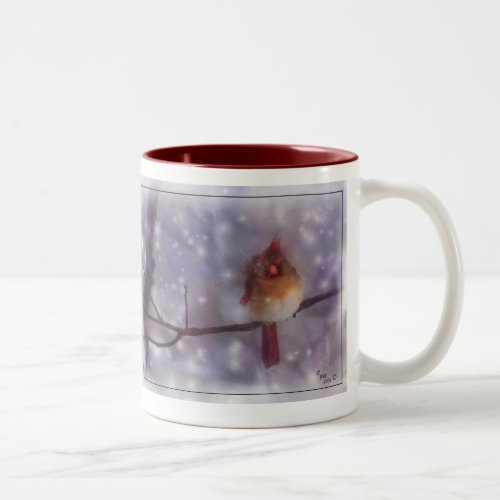 At Cold Days End Lady Cardinal Two_Tone Coffee Mug