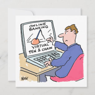 At Computer Online Banking Funny Cartoon Holiday Card
