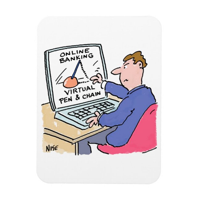 At Computer Online Banking Funny Cartoon Magnet (Vertical)