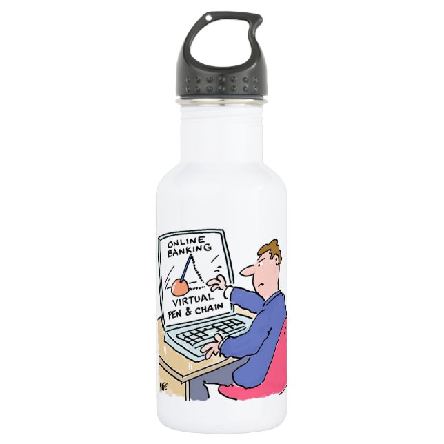 At Computer Online Banking Funny Cartoon Stainless Steel Water Bottle (Front)