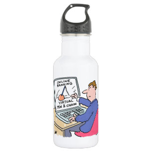 At Computer Online Banking Funny Cartoon Stainless Steel Water Bottle