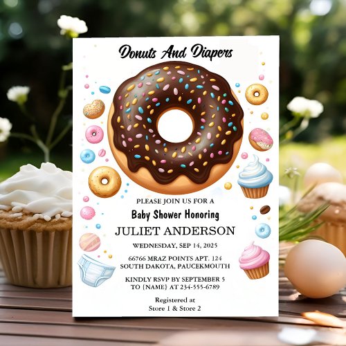 At Dreams Pink Blue Donuts And Diapers Baby Shower Invitation