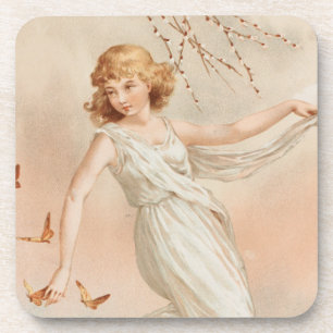 "At Easter Joy" - Vintage Print, L. Prang & Co. Beverage Coaster