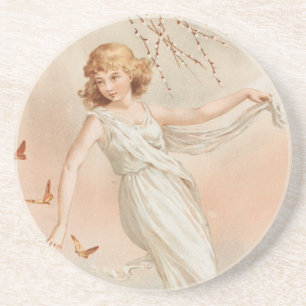 "At Easter Joy" - Vintage Print, L. Prang & Co. Coaster