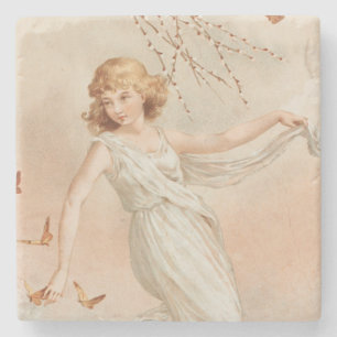 "At Easter Joy" - Vintage Print, L. Prang & Co. Stone Coaster