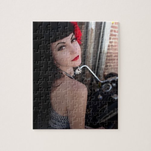 At First Glance Motorcycle Rockabilly Pin Up Girl Jigsaw Puzzle