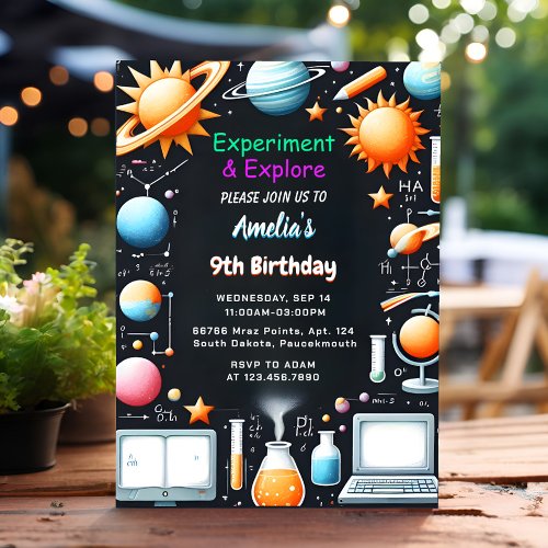 At Fun Lab Kids Geek Nerd Mad Science 9th Birthday Invitation