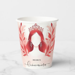 At Hot Pink Crown Tiara Black Lace Red Quinceanera Paper Cups