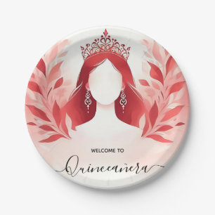 At Hot Pink Crown Tiara Black Lace Red Quinceanera Paper Plates