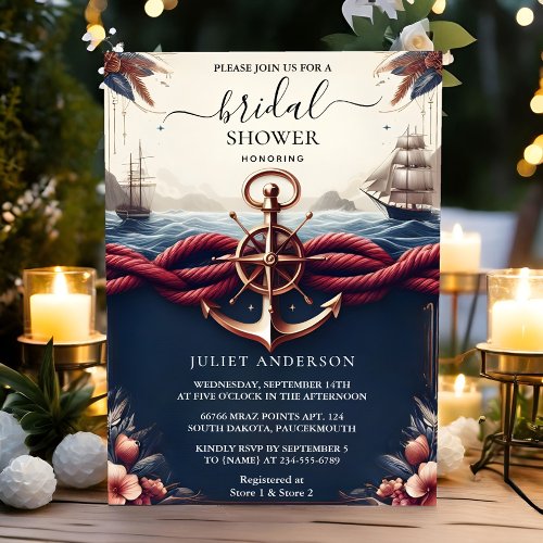 At Knot Boat Ship Navy Blue Nautical Bridal Shower Invitation