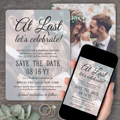 At Last 2 Photo Simple Overlay Wedding Celebration Save The Date