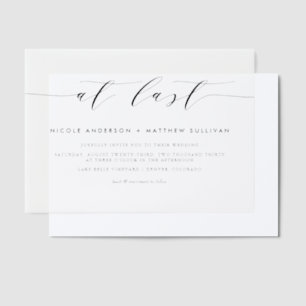 At Last Black Minimalist Script Wedding Vellum Invitations