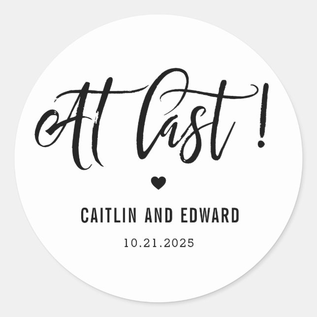 At Last EDITABLE COLOR Save The Date Stickers (Front)
