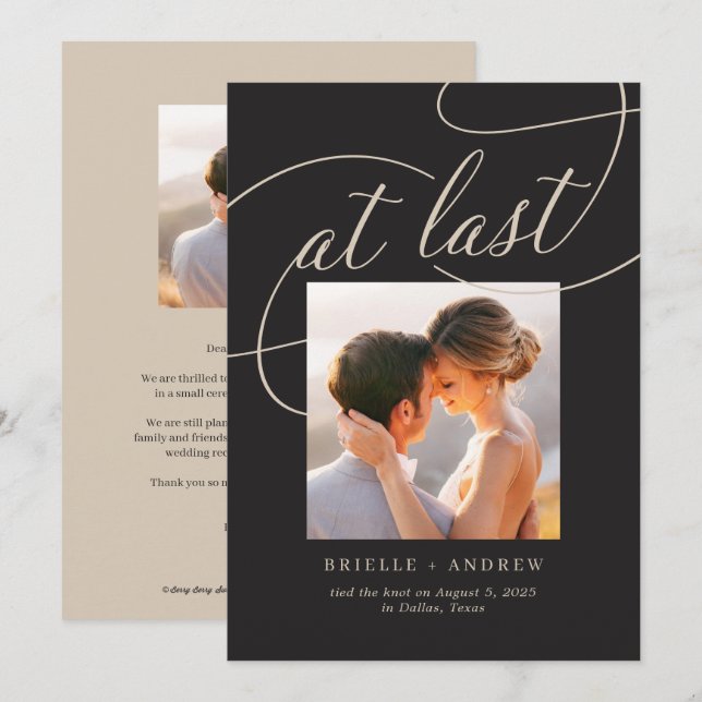 At Last Editable Color Wedding Announcement (Front/Back)