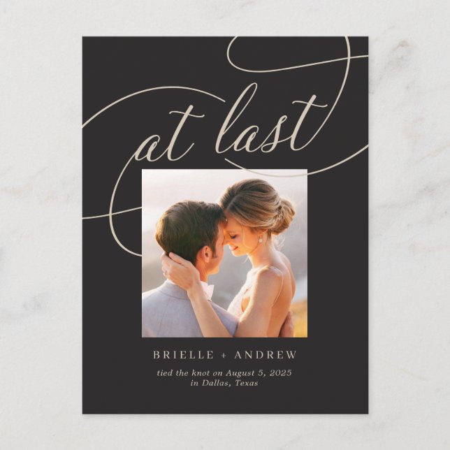 At Last Editable Color Wedding Announcement Postca Postcard (Front)