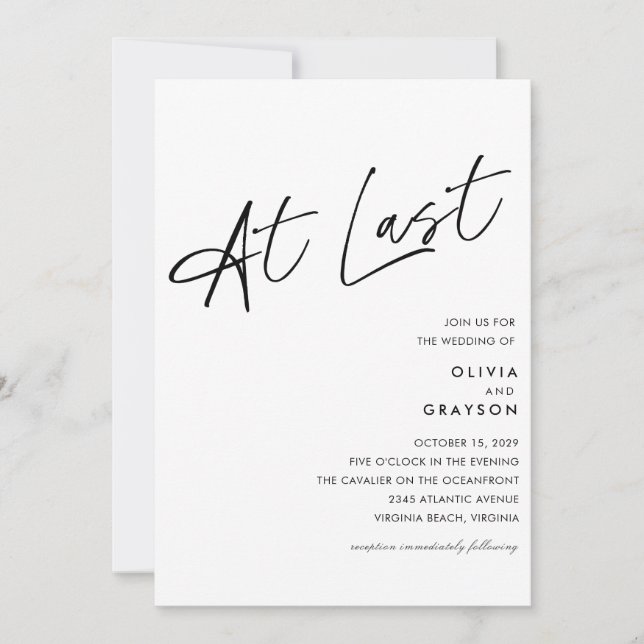 At Last Editable Modern Minimalist Wedding  Invitation (Front)