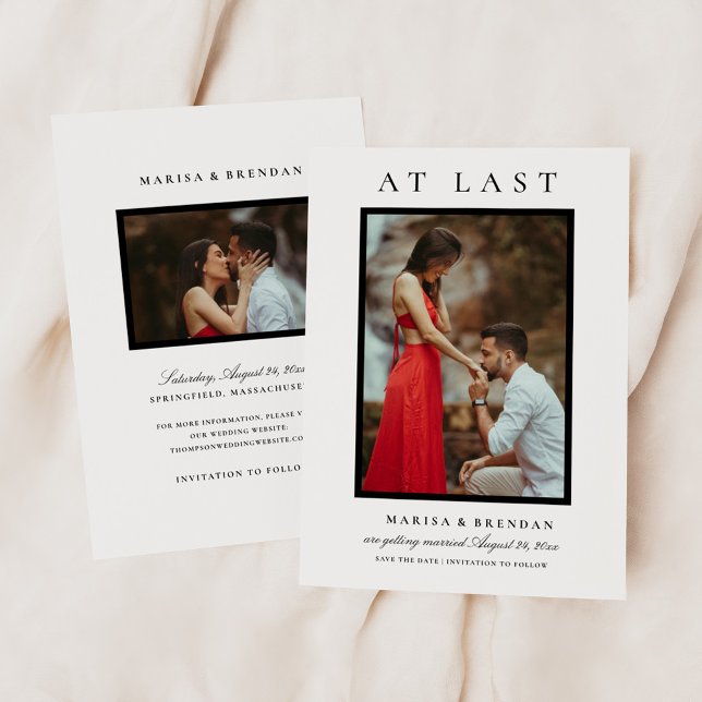 At Last Elegant Black and White Photo Save The Date (Creator Uploaded)
