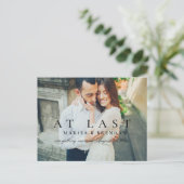 At Last Elegant Black White Photo Save the Date Announcement Postcard (Standing Front)