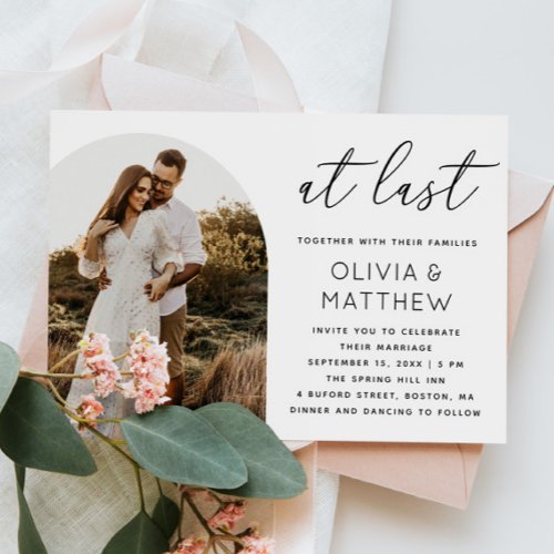 At Last Elegant script photo wedding  QR code Invitation