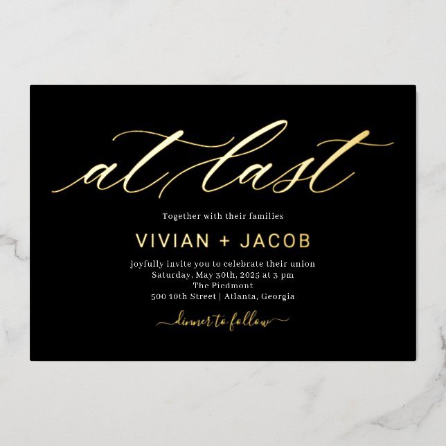 At Last Foil Editable Color Wedding Invitation Foil Invitation (Front)