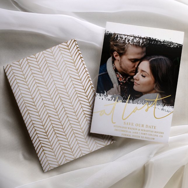 At Last Gold Foil Wedding Save the Date Invitation (Creator Uploaded)