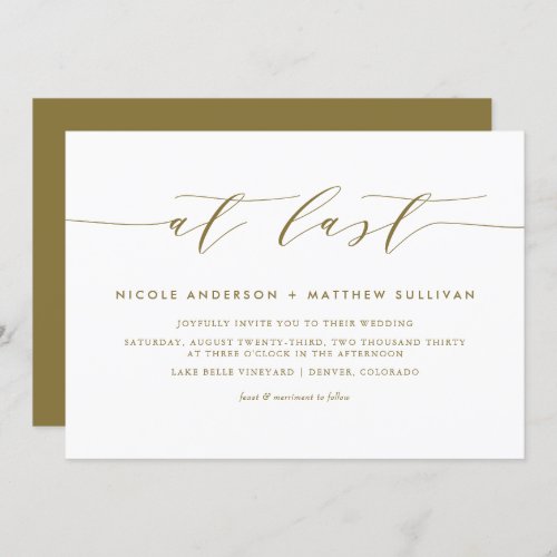 At Last Gold Minimalist Script Wedding Invitation