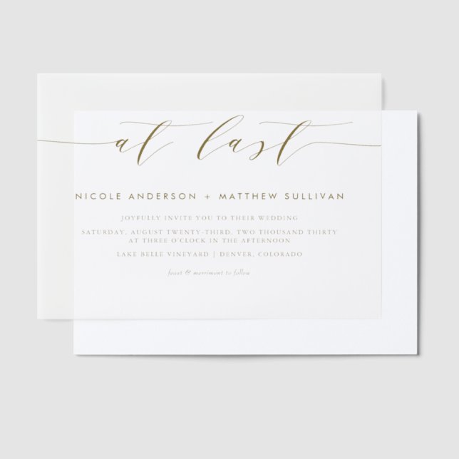 At Last Gold Minimalist Script Wedding Vellum Invitations (Offset)