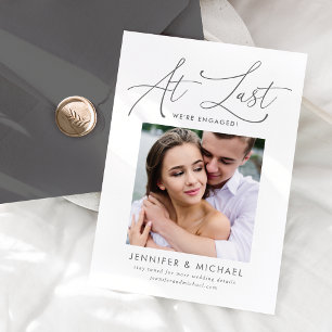At Last Gray Script Photo Engagement Announcement