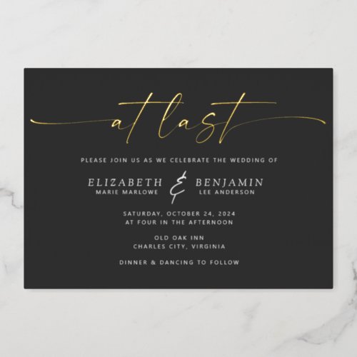 At Last Horizontal Wedding Foil Invitation