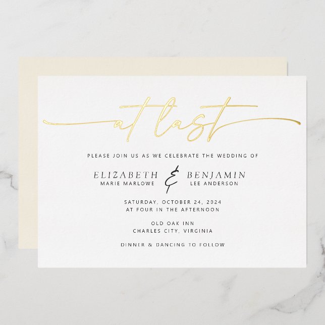 At Last Horizontal Wedding  Foil Invitation (Front/Back)