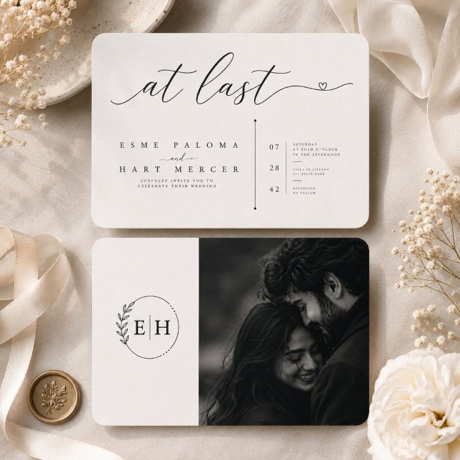 At Last Monogram Script Photo Wedding  Invitation (Creator Uploaded)