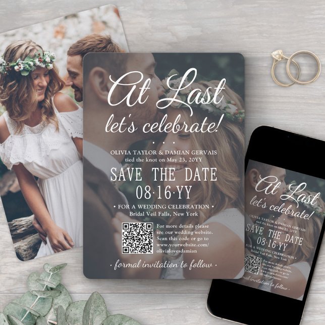 At Last Postponed Wedding Reception Photo QR Code Save The Date (Creator Uploaded)