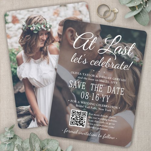 At Last Postponed Wedding Reception Photo QR Code Save The Date
