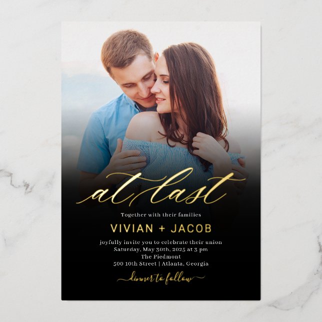 At Last Real Foil Photo Wedding Invitation Foil In (Front)