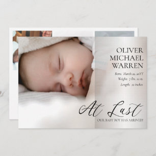 At Last Script 4 Photo Baby Birth Announcement