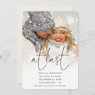 At Last Script Photo Overlay QR Winter Wedding Save The Date