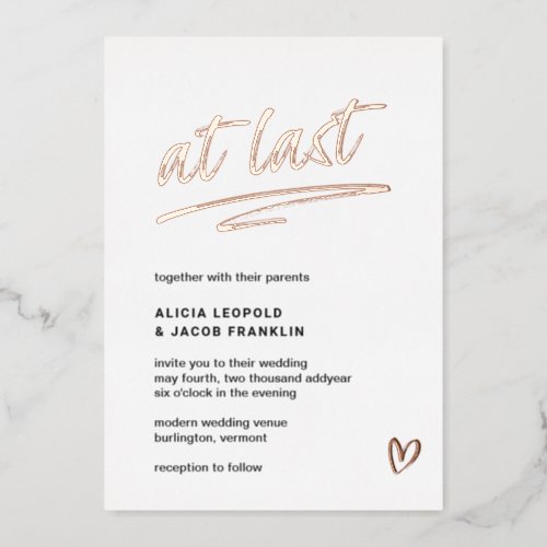 At Last Typography Modern Wedding Foil Invitation